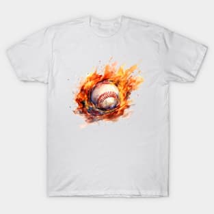 Flaming Baseball Watercolor T-Shirt